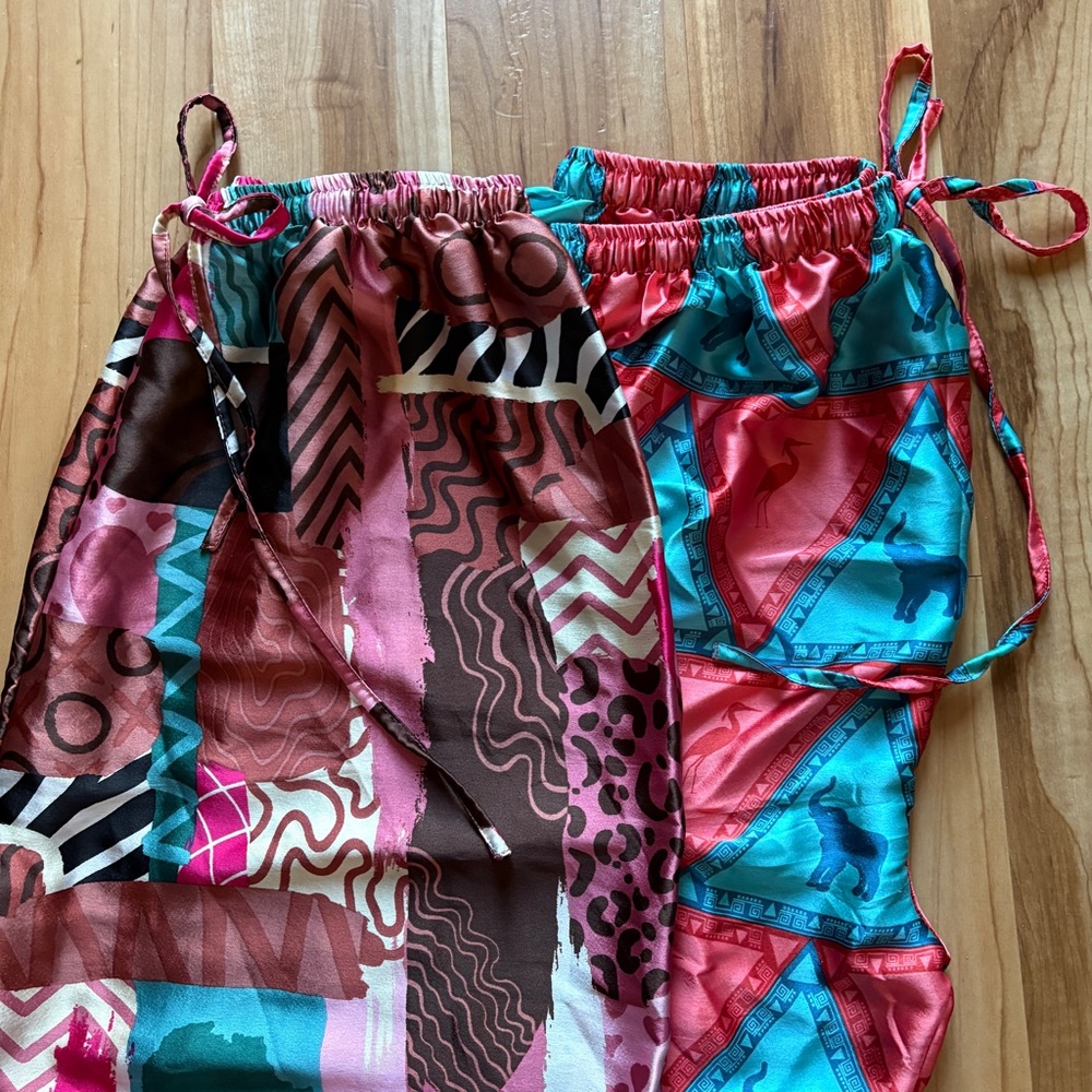 2 pair Izzy & Liv Satin Wide Leg Pajama Pants Large